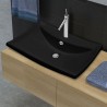 Lavabo rectangular cerámica orificio de grifo y desagüe negro 5
