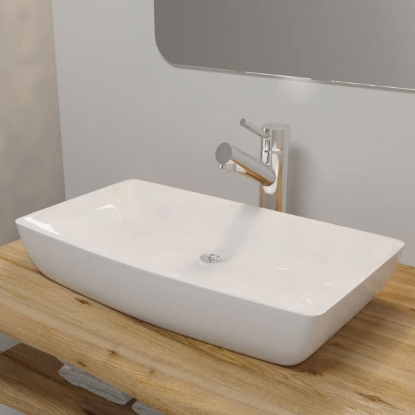 Lavabo lujoso rectangular ceráminca blanco 71x39 cm D