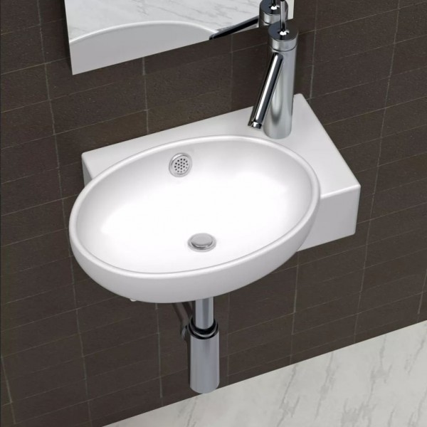 Lavabo con hueco de grifo y rebosadero cerámica blanco D