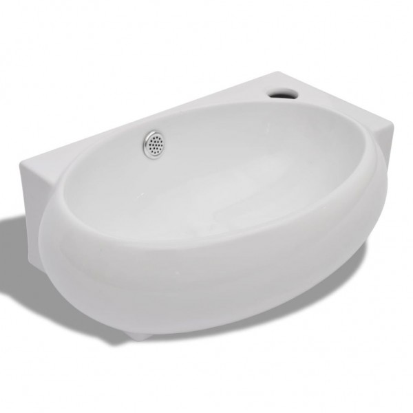 Lavabo con hueco de grifo y rebosadero cerámica blanco M 2