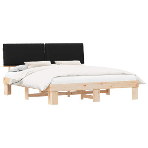 Estructura de Cama con Cabecera Tapizada Negro 200 x 200 cm H
