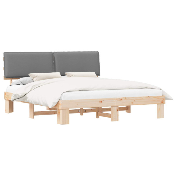 Estructura de Cama con Cabecera Tapizada Gris Claro M 2