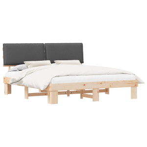 Estructura de Cama con Cabecera Tapizada Gris oscuro H