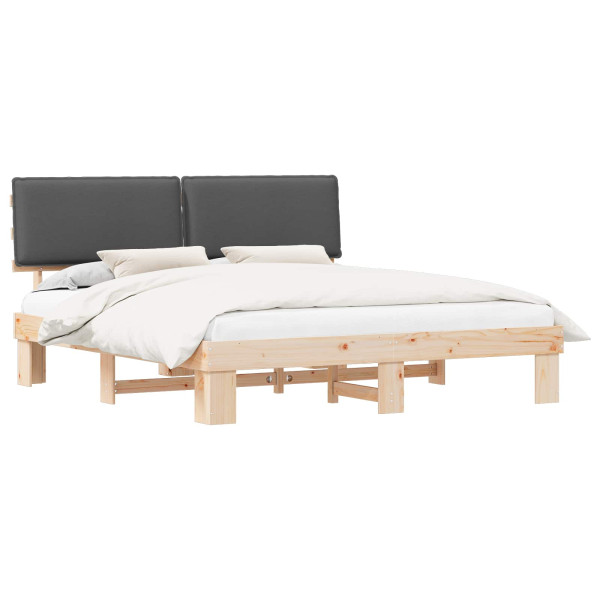 Estructura de Cama con Cabecera Tapizada Gris oscuro M 2