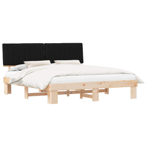 Estructura de Cama con Cabecera Tapizada Negro 180 x 200 cm H