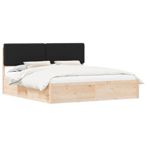 Estructura de Cama con Cabecera Tapizada Negro 200 x 200 cm H
