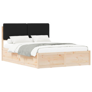 Estructura de Cama con Cabecera Tapizada Negro 140 x 190 cm H