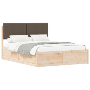 Estructura de Cama con Cabecera Tapizada Taupé 140 x 190 cm H