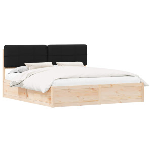Estructura de Cama con Cabecera Tapizada Negro 200 x 200 cm H