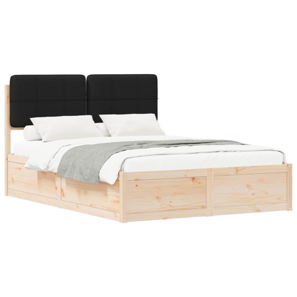 Estructura de Cama con Cabecera Tapizada Negro 135 x 190 cm M 2