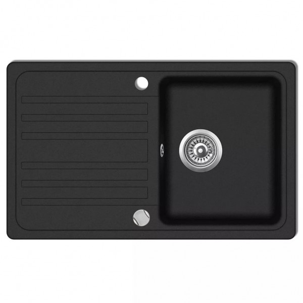 Fregadero de cocina de granito con un seno y escurridor negro D