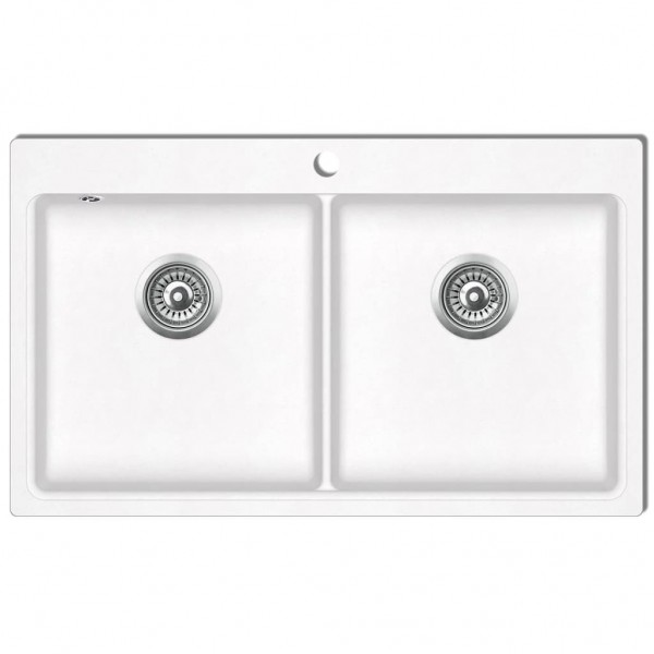 Fregadero encastrable de granito blanco crema de dos cubetas D