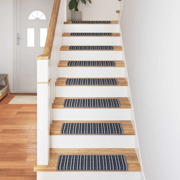 Alfombras autoadhesivas para escaleras Rayado 15 pcs Gris M 4