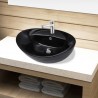 Lavabo de cerámica con agujero para grifo/desagüe negro ovalado 1