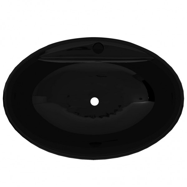 Lavabo de cerámica con agujero para grifo/desagüe negro ovalado M 3