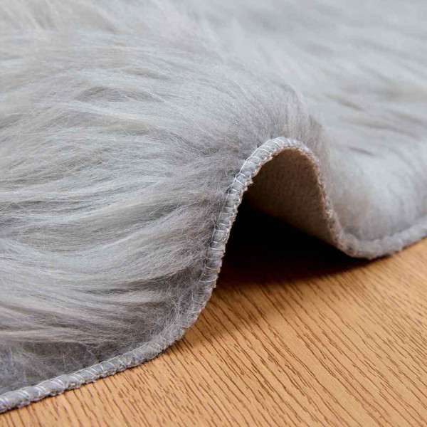 Alfombra de Piel de Oveja Falsa Gris 80 x 80 cm Poliéster M 4