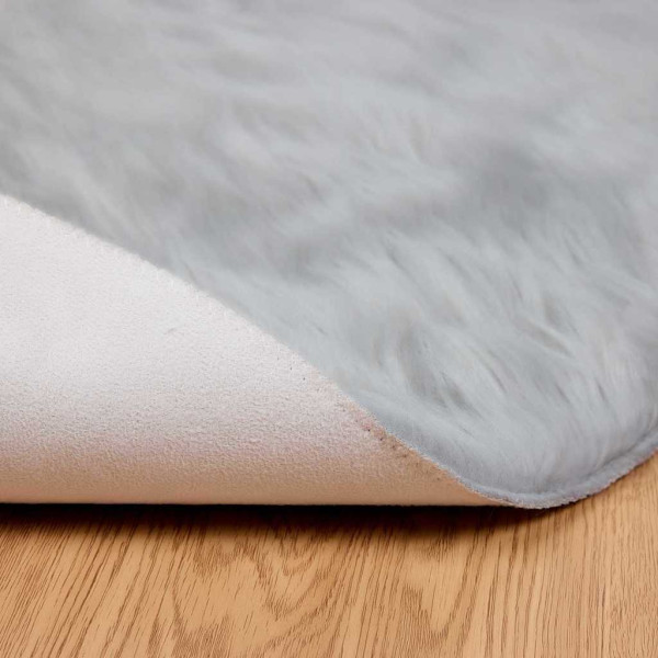 Alfombra de Piel de Oveja Falsa Gris 120 x 120 cm Poliéster M 5