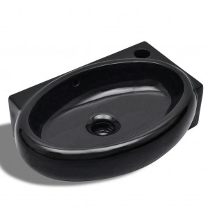 Lavabo redondo de cerámica con orificio de grifo/desagüe negro H