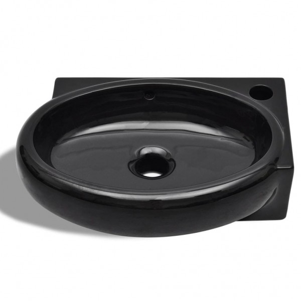 Lavabo redondo de cerámica con orificio de grifo/desagüe negro M 5