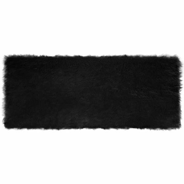Alfombra de Piel de Oveja Falsa Negro 80 x 200 cm Poliéster D