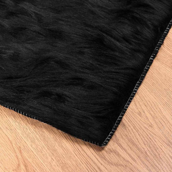 Alfombra de Piel de Oveja Falsa Negro 120 x 120 cm Poliéster M 4