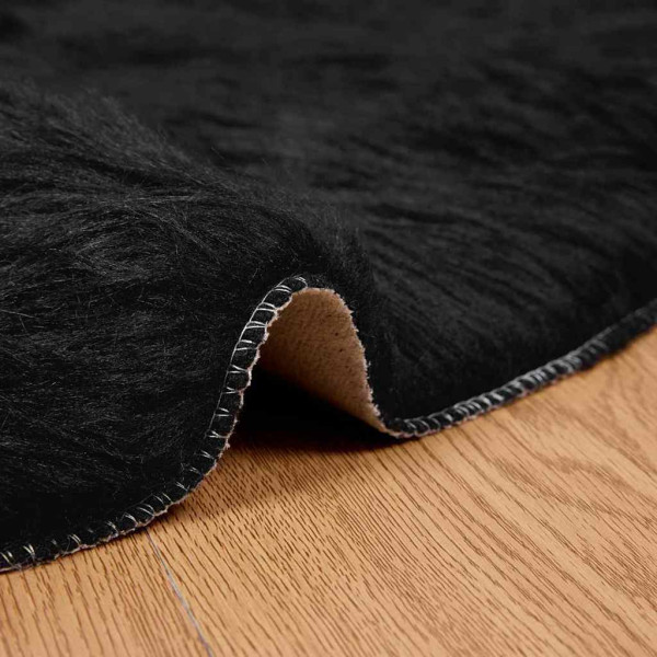 Alfombra de Piel de Oveja Falsa Negro 120 x 120 cm Poliéster M 4