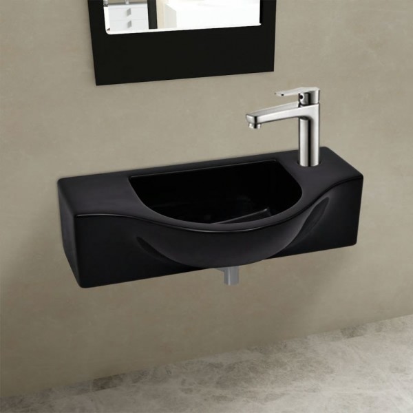 Lavabo de cerámica con orificio de grifo/desagüe negro D