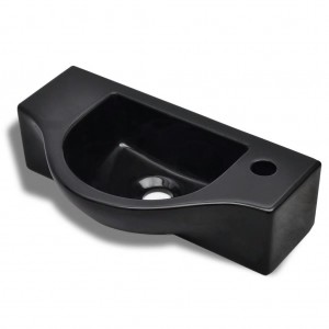 Lavabo de cerámica con orificio de grifo/desagüe negro H