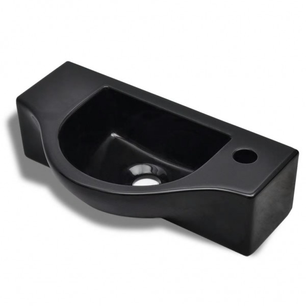 Lavabo de cerámica con orificio de grifo/desagüe negro M 2