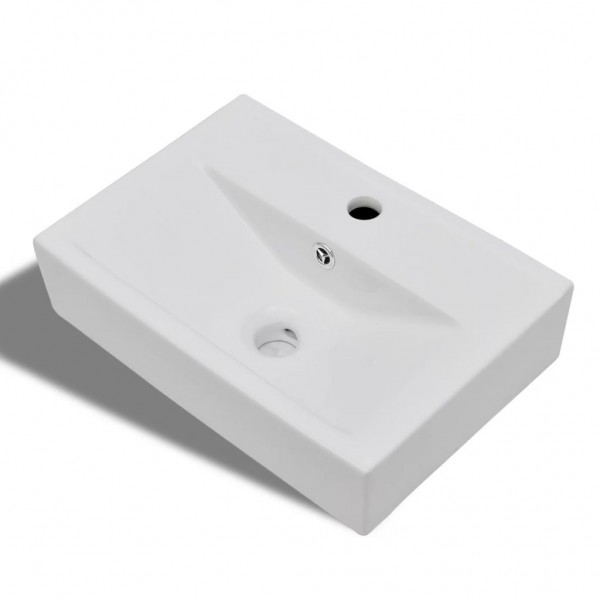 Lavabo rectangular de cerámica hueco de grifo/desagüe blanco M 2