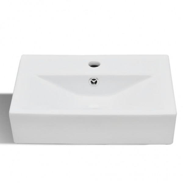 Lavabo rectangular de cerámica hueco de grifo/desagüe blanco M 4