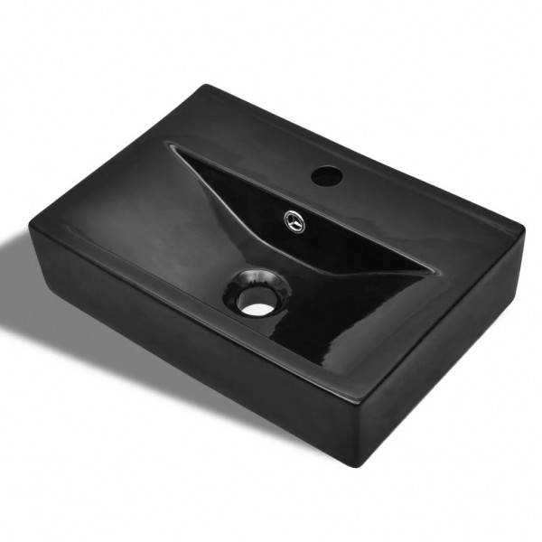 Lavabo rectangular de cerámica hueco de grifo/desagüe negro D