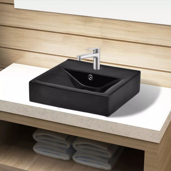 Lavabo rectangular de cerámica hueco de grifo/desagüe negro M 2
