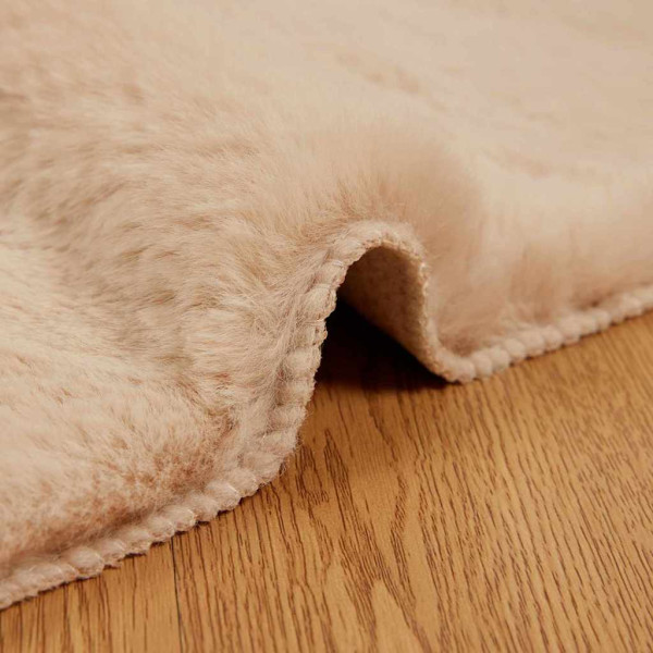 Alfombra de Piel Sintética de Conejo Beige Ø 120 cm Poliéster M 3