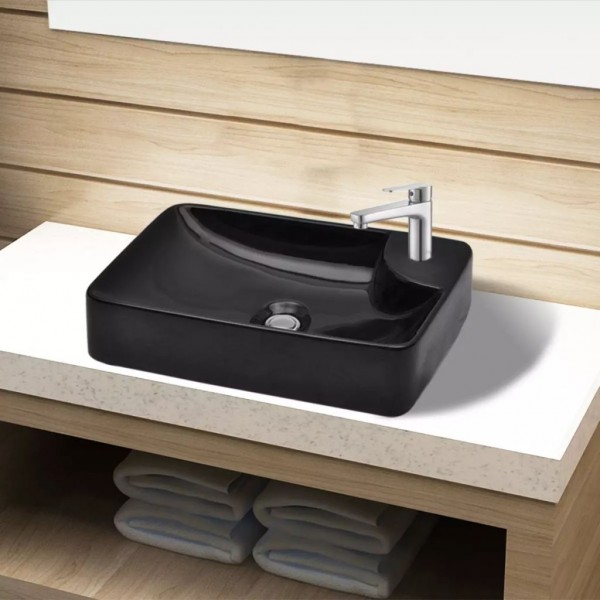 Lavabo de cerámica con agujero para grifo negro D