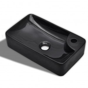 Lavabo de cerámica con agujero para grifo negro H