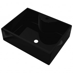 Lavabo de cerámica cuadrado con orificio de grifo/desagüe negro H
