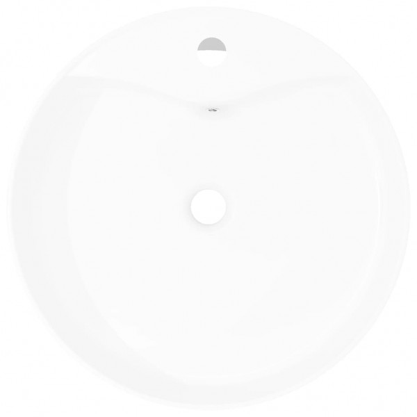 Lavabo de cerámica con agujero para grifo/desagüe blanco redondo M 3