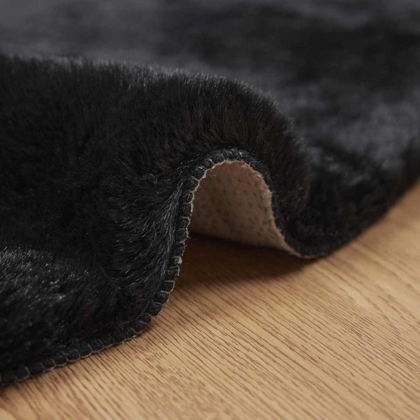 Alfombra de Piel Sintética de Conejo Negro Ø 120 cm Poliéster M 3