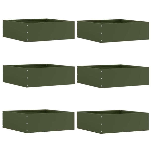 Borde de Césped 6 pcs Verde Oliva 40 x 40 x 13 cm Acero D