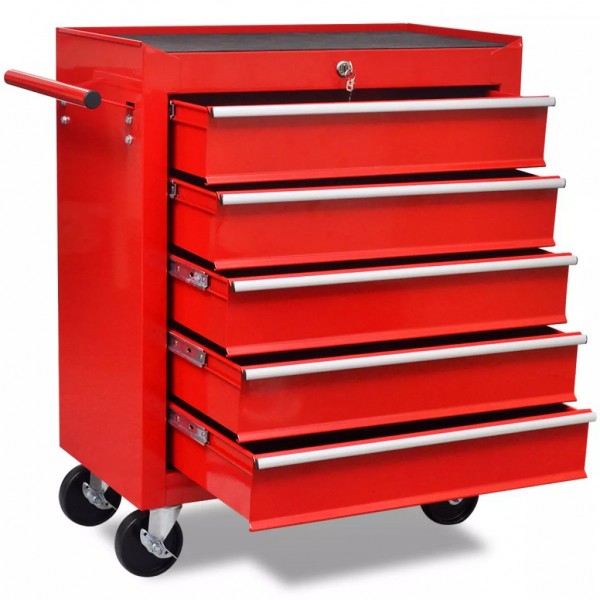 Carrito caja de herramientas 5 cajones rojo D