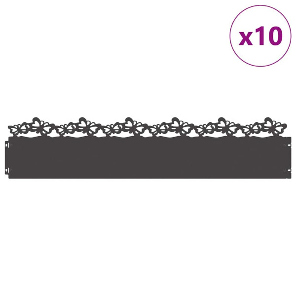 Borduras para césped 10 pcs Negro 103 x 0.05 x 22 cm Acero M 3