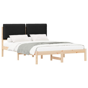 Estructura de Cama con Cabecera Tapizada Negro 140 x 200 cm H