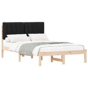 Estructura de Cama con Cabecera Tapizada Negro 120 x 190 cm H