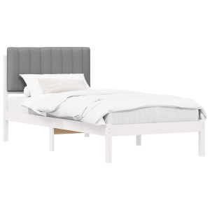 Estructura de Cama con Cabecera Tapizada Gris Claro 90 x 190 cm H