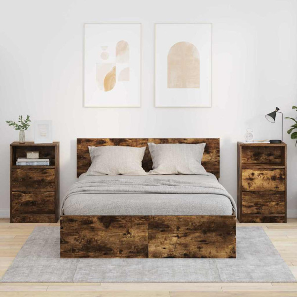 Mesas de noche con cajón 2 pcs Roble ahumado 40 x 30 x 467 cm D