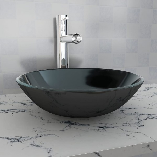 Lavabo de vidrio templado negro 42 cm D