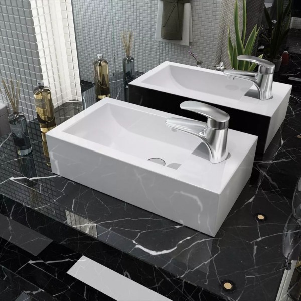 Lavabo con agujero grifo rectangular cerámica 46x25.5x12 blanco D