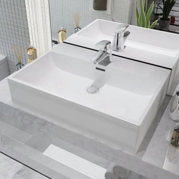 Lavabo con orificio para grifo cerámica 60.5x42.5x14.5 cm blanco D