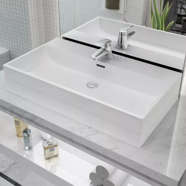 Lavabo con orificio para grifo cerámica 76x42.5x14.5 cm blanco D